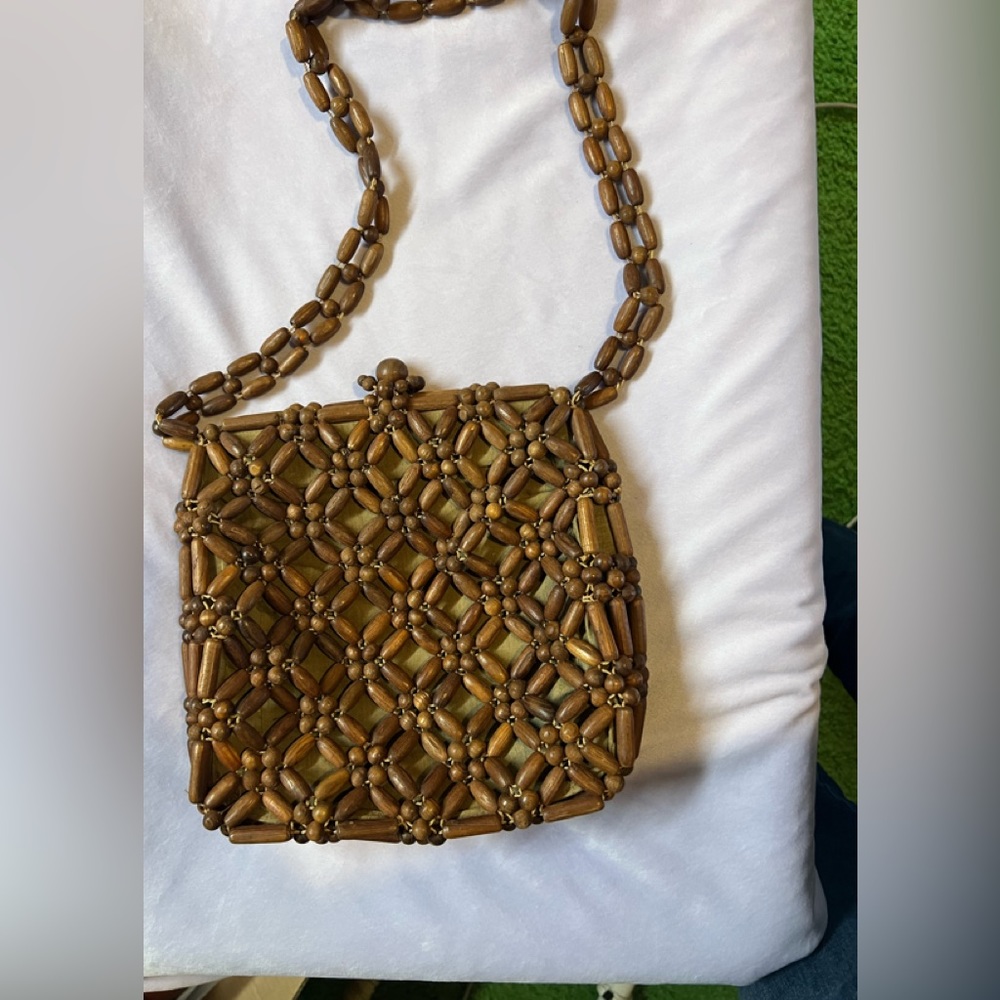 Boho Vintage Beaded Purse with a wooden bead design